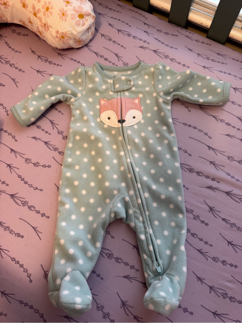 Carter's Mint Green Polka Dot Fox Fleece One-Piece